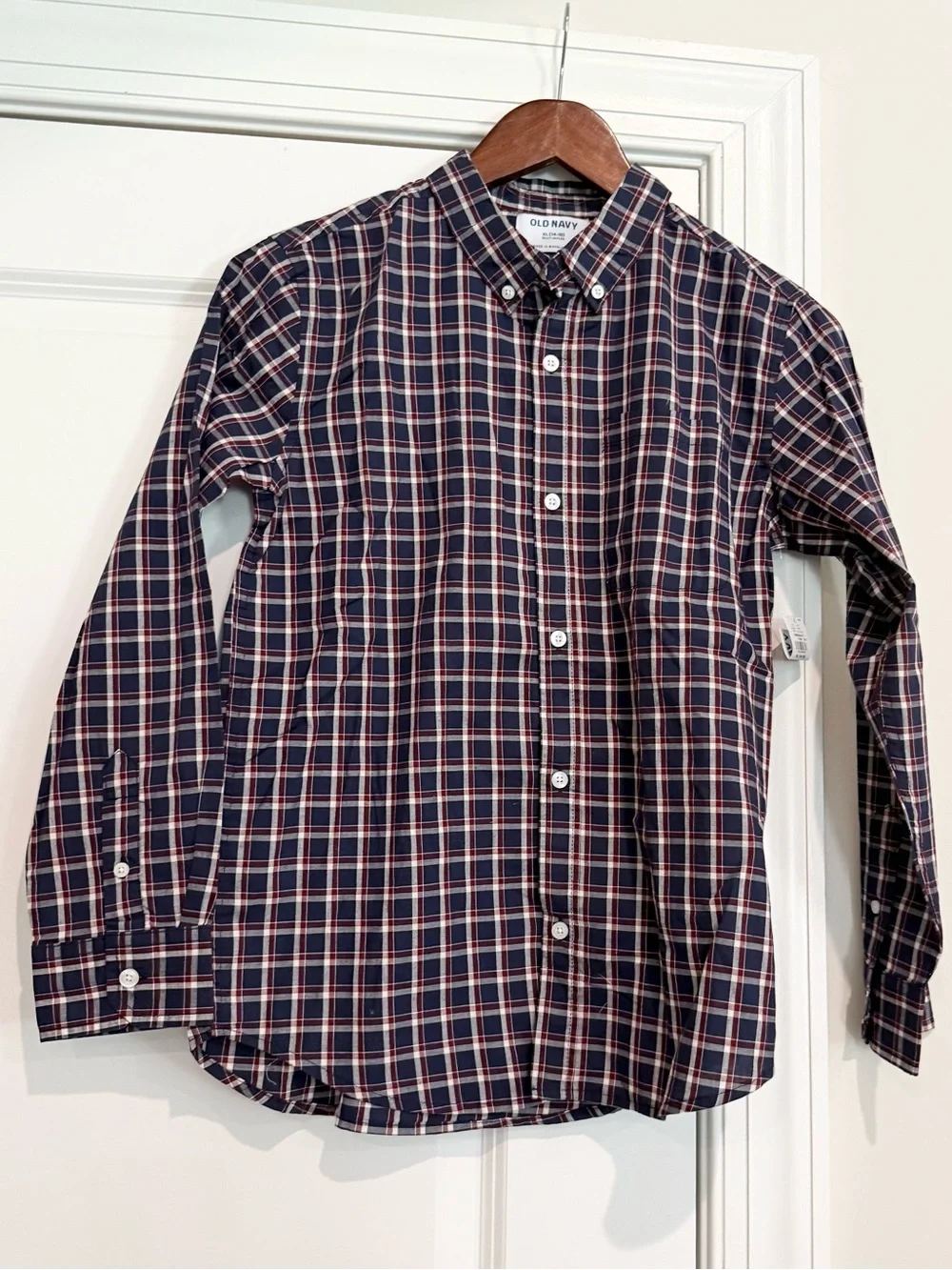 Old Navy Navy and White Plaid Button-Down Shirt